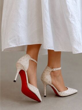 Christian Louboutin Red Bottom Kitten Pointed Toe Strappy Heels Pumps